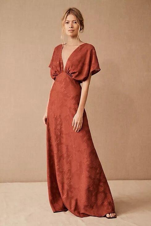 Hutch Dresses & Skirts - BHLDN Hutch Rust Orange Event Floral Motif Lindy V Neck Maxi Dress - 2